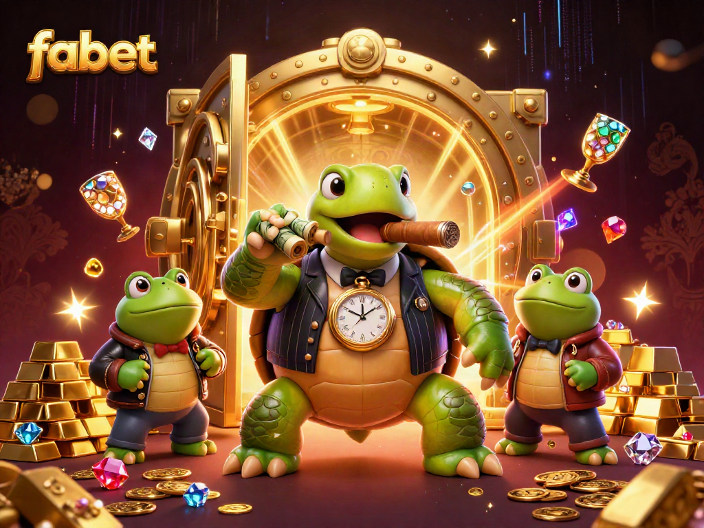 Experience excitement at fabet with a dynamic scene of a snapping turtle mobster and bullfrog enforcers.