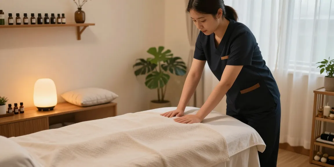 Serene home massage environment showcasing 성남출장안마 with calming decor and professional setup.
