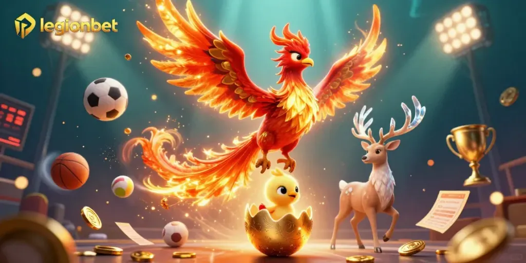 Experience excitement with legionbet while symbolizing victory in a vibrant casino scene.