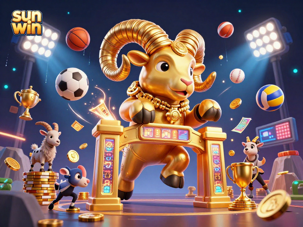 Experience excitement with sun win as a golden ram charges through a vibrant sports betting scene.