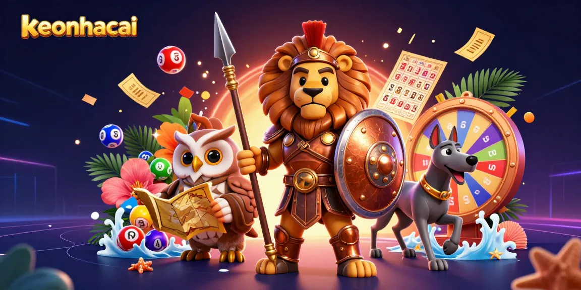 Experience excitement with keonhacai as the Spartan lion leads a vibrant lottery celebration.