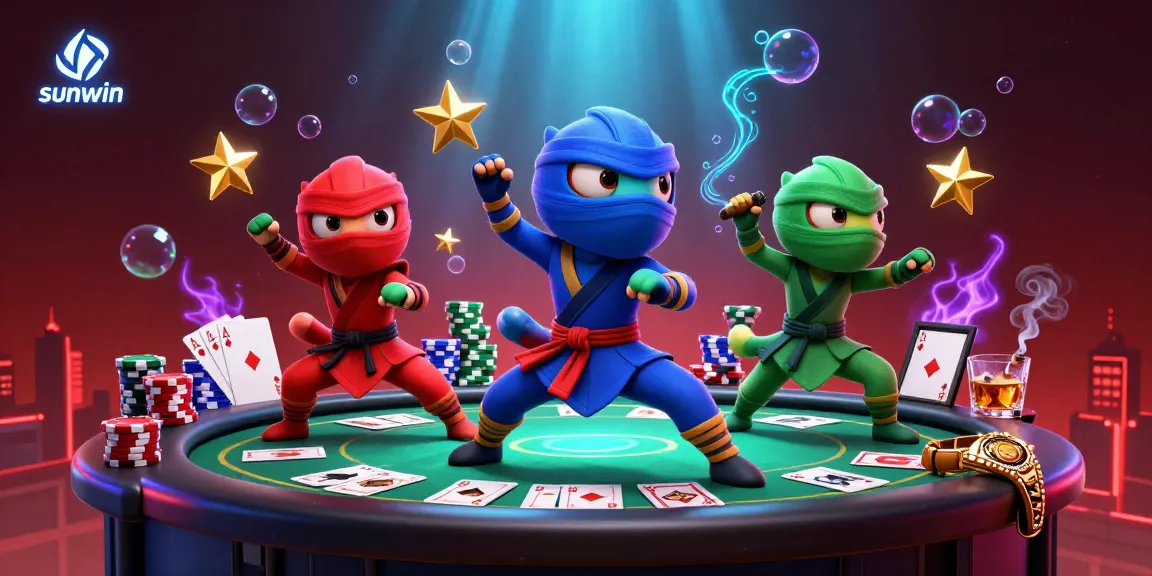 Engage in thrilling gameplay at sunwin with ninja chameleons showcasing their skills amid vibrant poker elements.