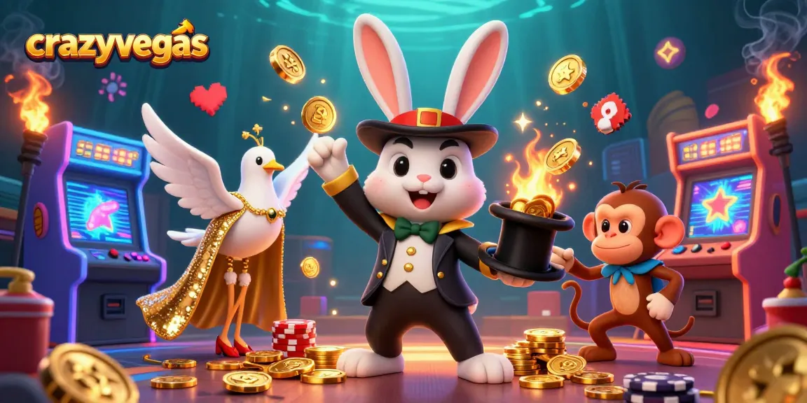 Experience the magic at crazyvegas with a magical rabbit and lively casino action!